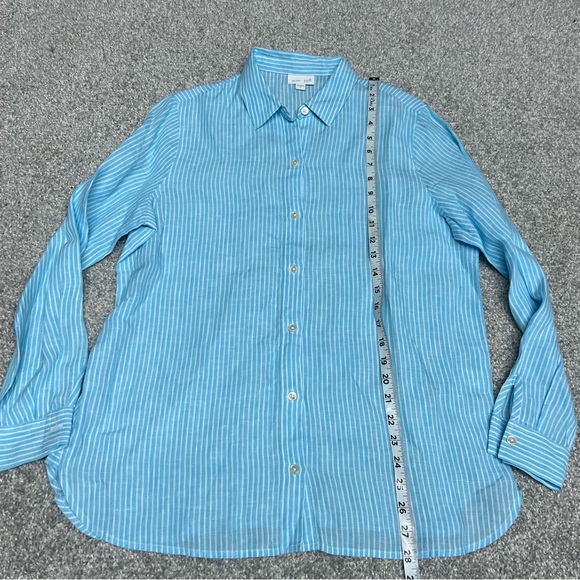 J.Jill Shirt Womens Small Love Linen Blue Stripe Button Up Coastal Beach Casual - Picture 2 of 6